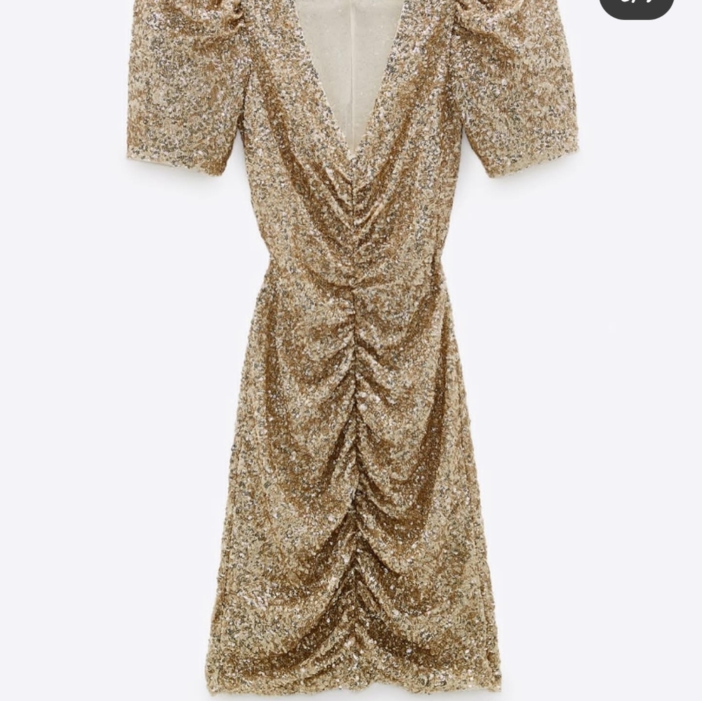 ZARA LIMITED EDITION DRAPED SEQUIN GOLD DRESS - Picture 10 of 16